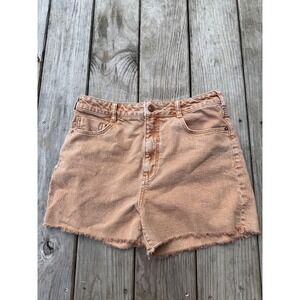 Pilcro Anthropologie Frayed Hem Denim Shorts Peach Orange High Rise Womens 28